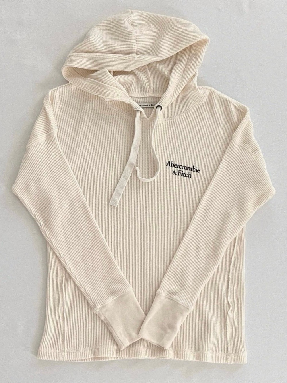 Abercrombie & Fitch Cream Waffle-Knit Hooded Crew Sweater Shirt